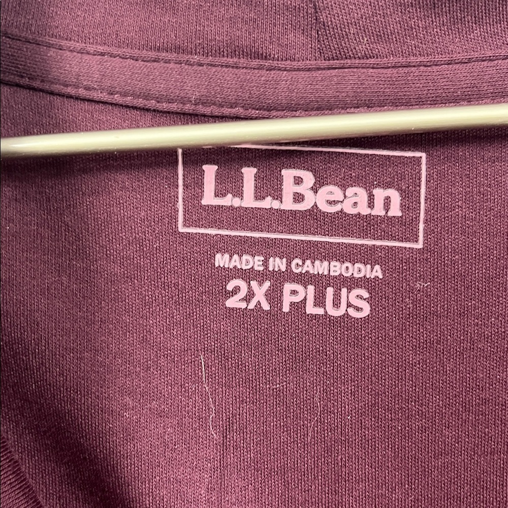 L.L. Bean Women's Pullover Top 2X Plus Burgundy Shawl Collar 100% Cotton NWOT - Picture 2 of 12